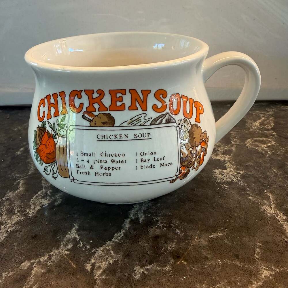 Vintage Chicken Soup Recipe Ceramic Soup Bowl Mug